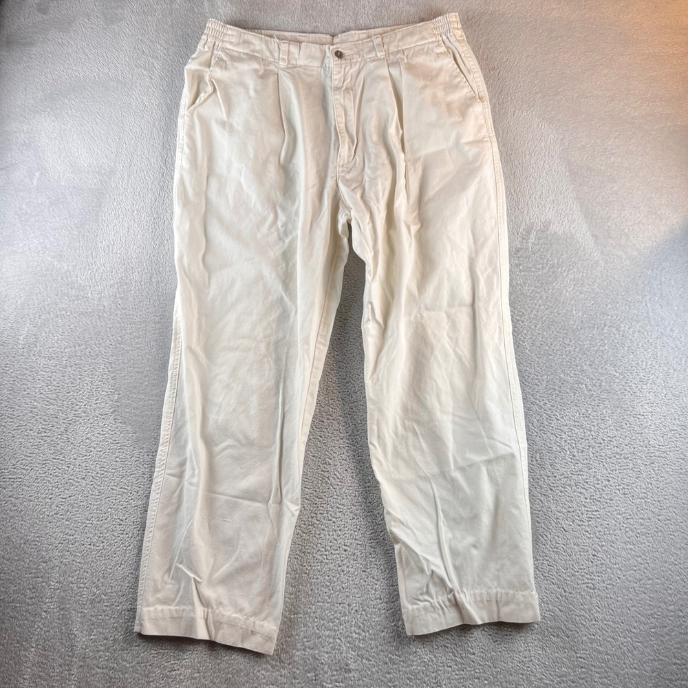 Vintage Dockers Levi Strauss Pleated Chino Canvas Pants Cream Mens 35x28 90s